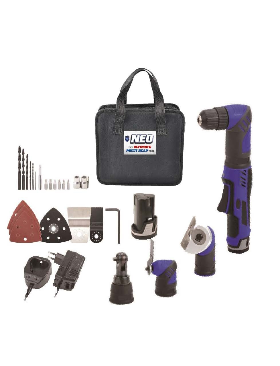 

NEO The Ultimate 12V Cordless Multi Head Tool- Drill/Ratchet/Cutter/Scraper
