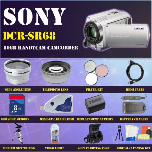 Sony DCRSR68 80GB Handycam Camcorder + HUGE ACCESSORIES PACKAGE