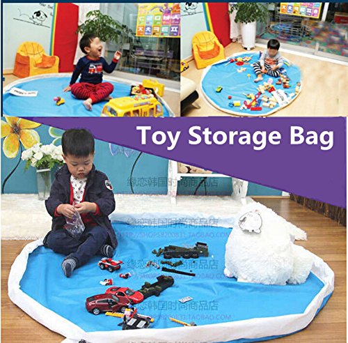 Doomagic Large Kids Toy Storage Bag Organizer Box and Play Mat Toy Quick Pouch (Blue)