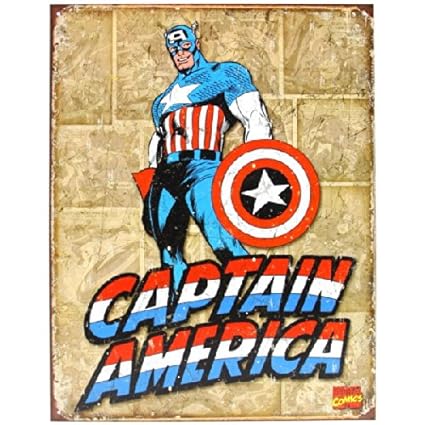 Captain America Comic Distressed Retro Vintage Tin Sign