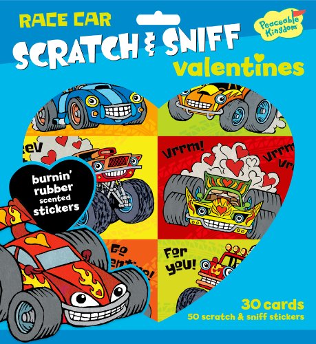 Peaceable Kingdom / Race Car Scratch & Sniff Burning Rubber Scented Valentine Cards