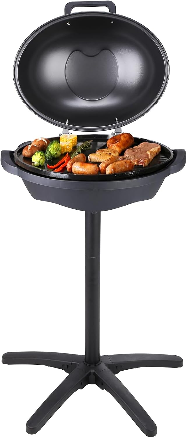 Griglia elettrica per interni/esterni VEVOR, 1800 W, superficie di cottura di 200 pollici quadrati, 2 zone di cottura, piastra con rivestimento in ceramica antiaderente, temperatura regolabile._voghion.com