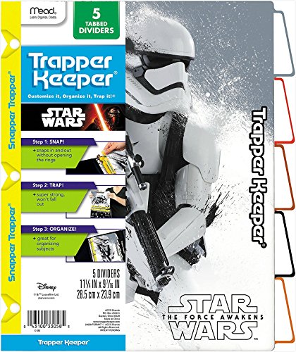 Star Wars Force Awakens Trapper Keeper 5 Tabbed Dividers by Mead, Assorted Designs, Colored Tabs