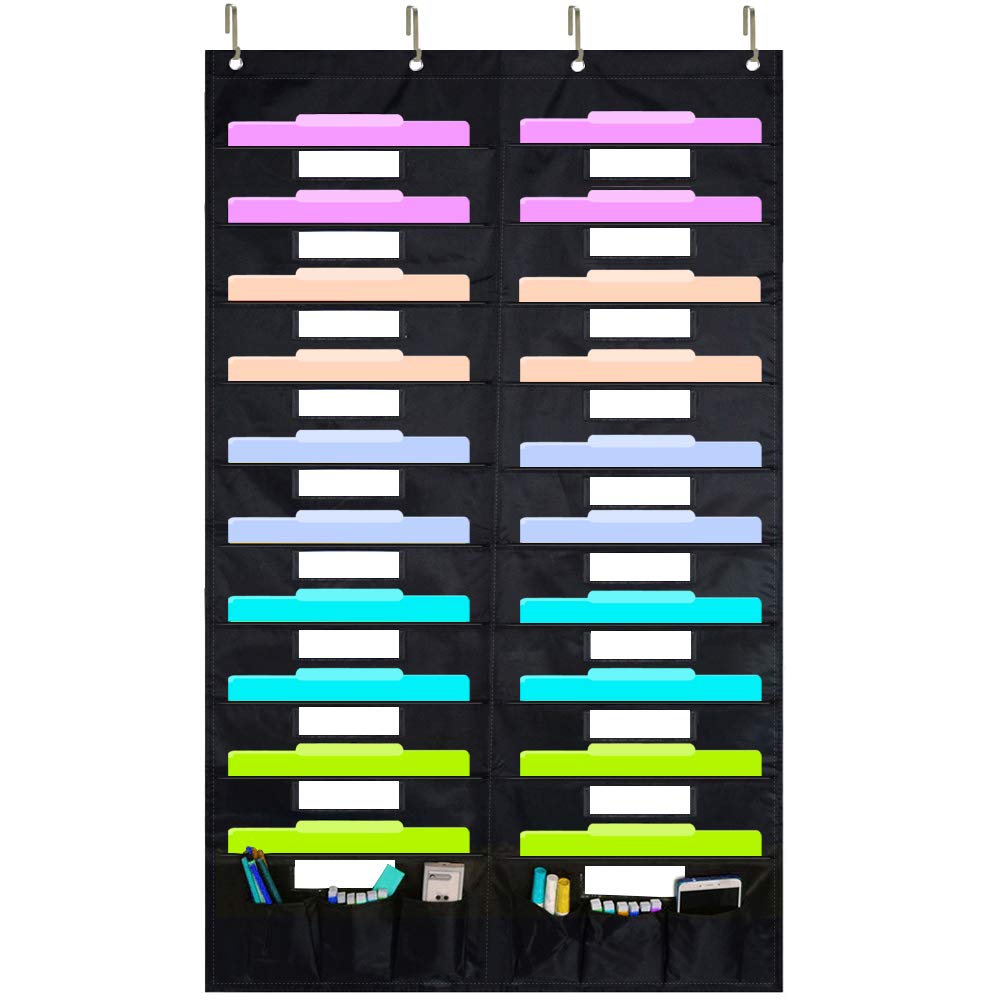 ZKOO 20 Pockets Hanging Wall File Organizer for A4 Size Paper/Legal/Letter Size Document, Sturdy Wall Mail Organizer Black Pocket Great for Classroom, Office, Home Use with 4 Hangers 6 Pen Pocket