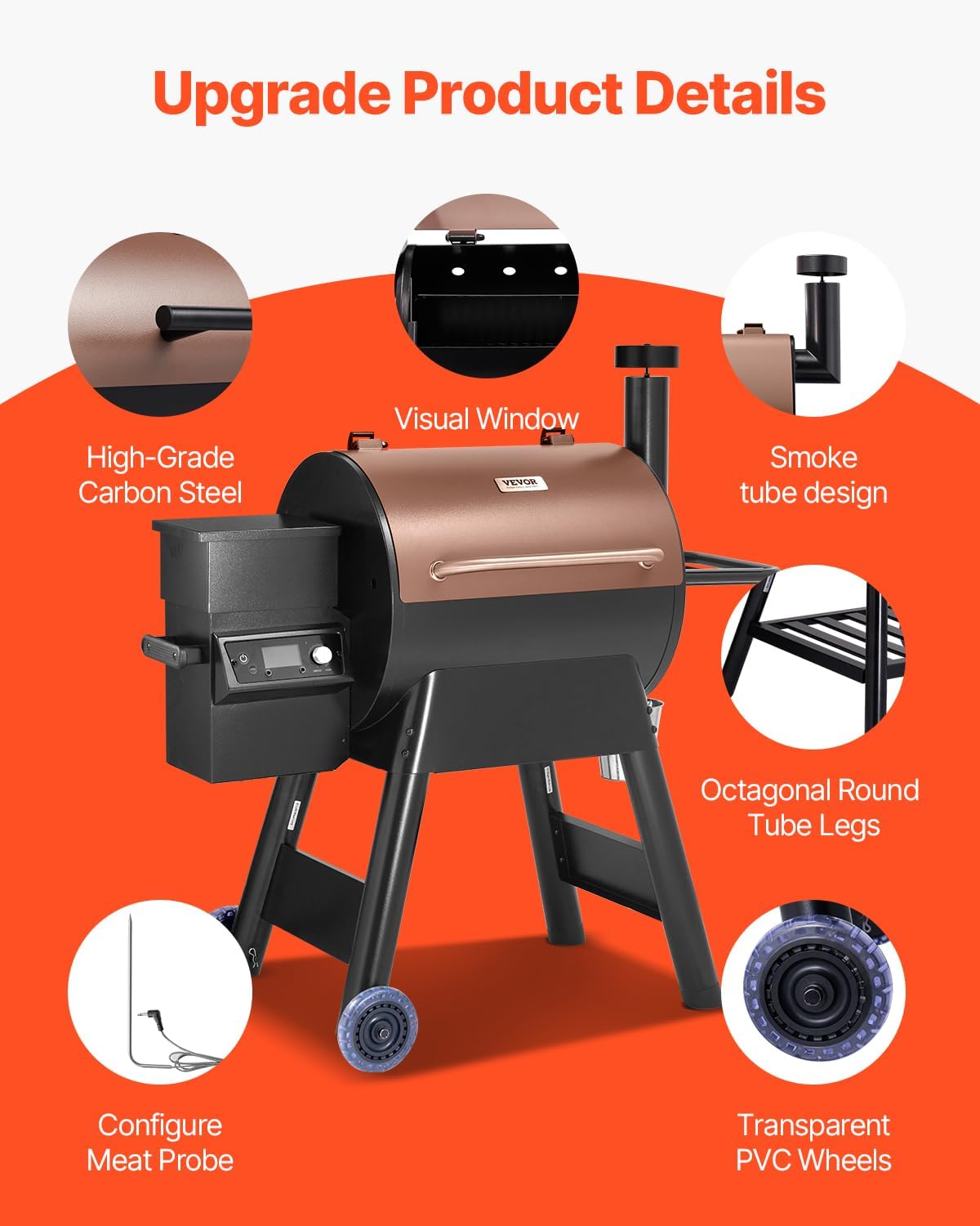 VEVOR Barbecue a pellet di legno con affumicatore, 8 funzioni in 1 per cucinare all'aperto, area di cottura di 575 pollici quadrati, affumicatore elettrico con controllo tramite app Wi-Fi._voghion.com