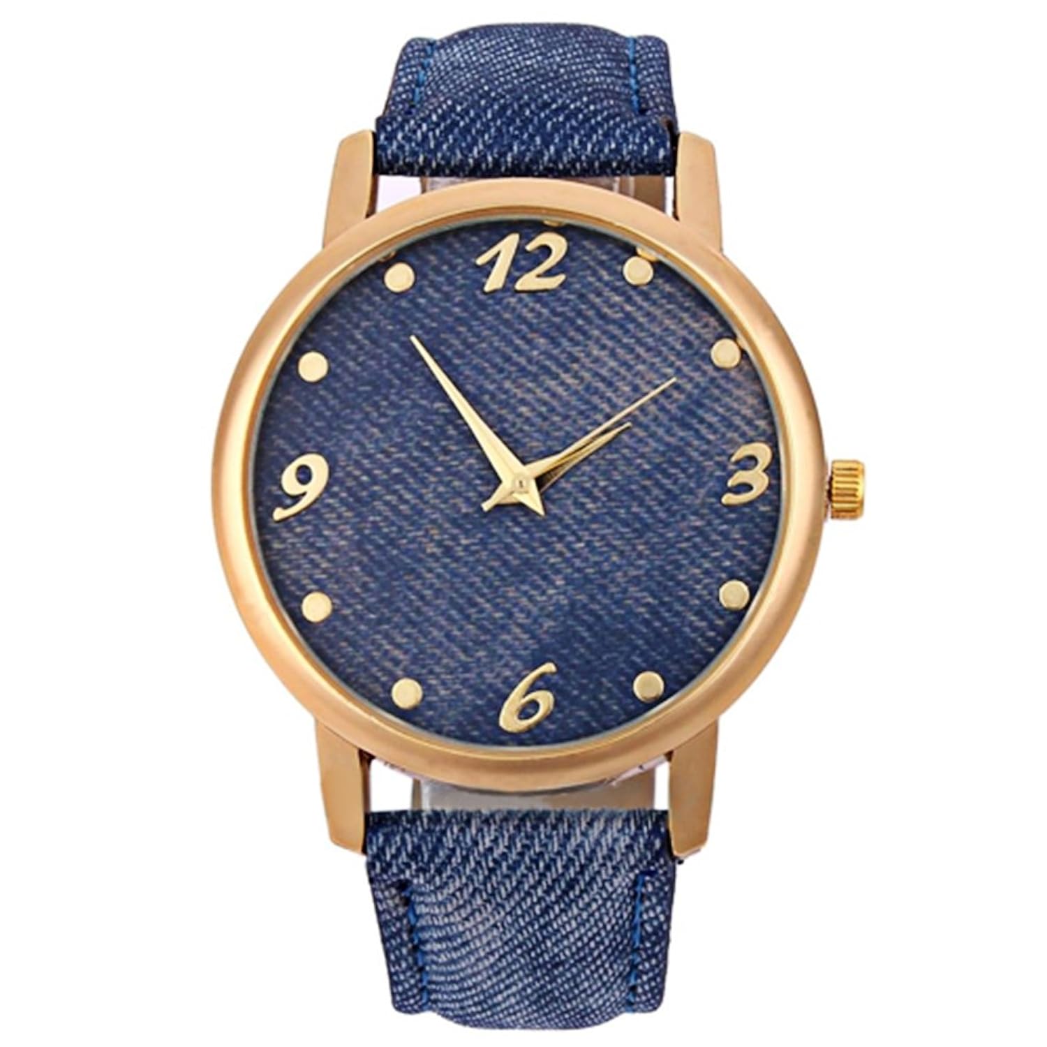 

Women's Denim texture Synthetic Leather Band Gold Plated Case Analog Quartz Wrist Watch (Blue)