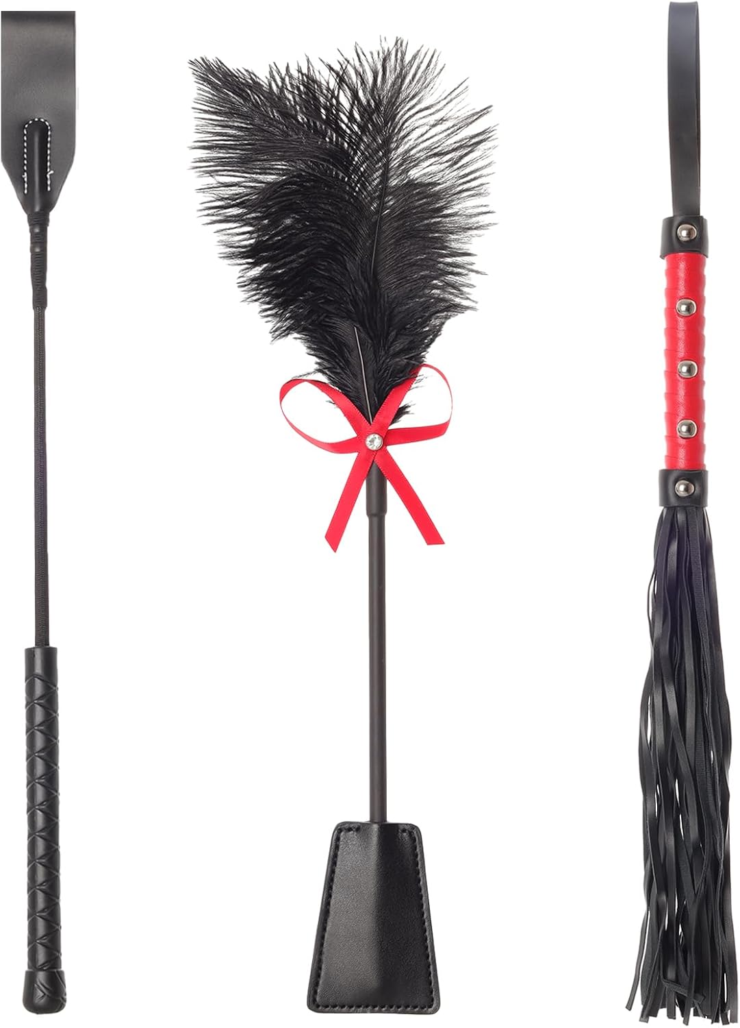 Fumwase Set di 3 pezzi frusta e frustino per sesso, frusta BDSM in pelle, frustino per cavalli, piuma, solletico per adulti, giochi in camera da letto, giocattoli sessuali per coppie_voghion.com