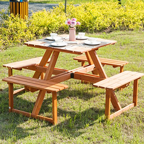Algopix Similar Product 9 - Merax Outdoor 8 Person Pine Wood Picnic