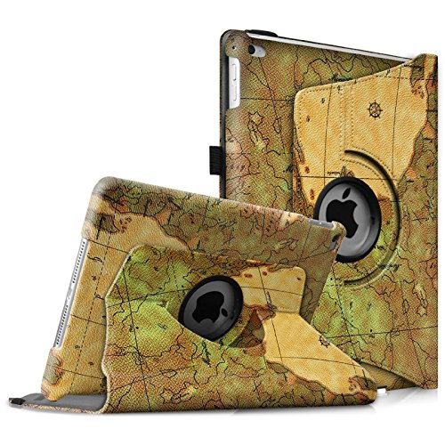 Fintie iPad Air 2 Case - 360 Degree Rotating Stand Case with Smart Cover Auto Sleep / Wake Feature for Apple iPad Air 2 (iPad 6) 2014 Model, Vintage Map