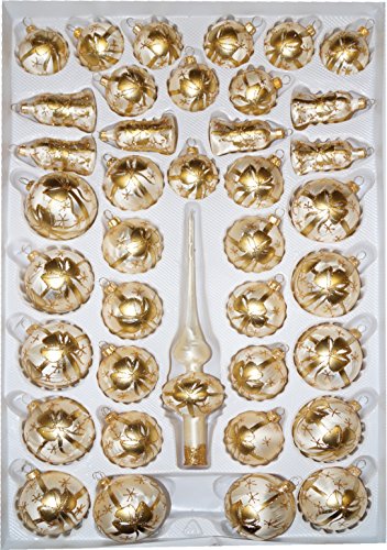 39 pcs Glass-Christmas Ball Set in „Ice Champagne Golden Loop“ – Christmas Tree Balls Baubles – Christmas decorations Handmade