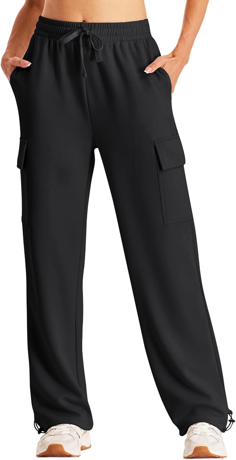 Women Cargo Sweatpants Wide Leg High Waist Baggy Flared Joggers