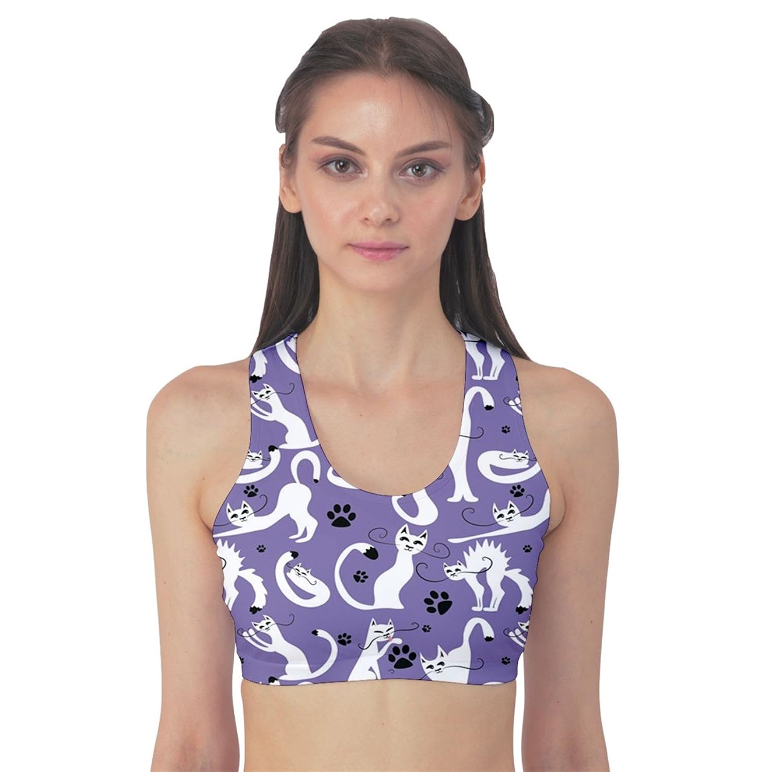 

Blue Pattern With Cute White Cats Women's Sport Bra