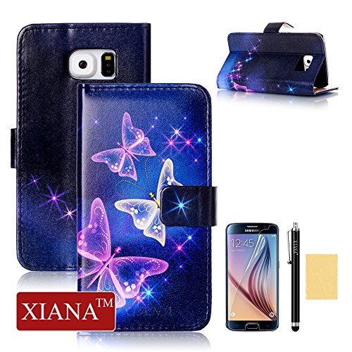 Galaxy S6 Case, S6 Flip Case, XIANA Fashion Slim Fit Folio PU Leather Stand Wallet Flip Case Protector Suitable For Samsung Galaxy S6(Special Pattern Series Design), with Stylus, Cleaning Cloth and Screen Protector-(R6)