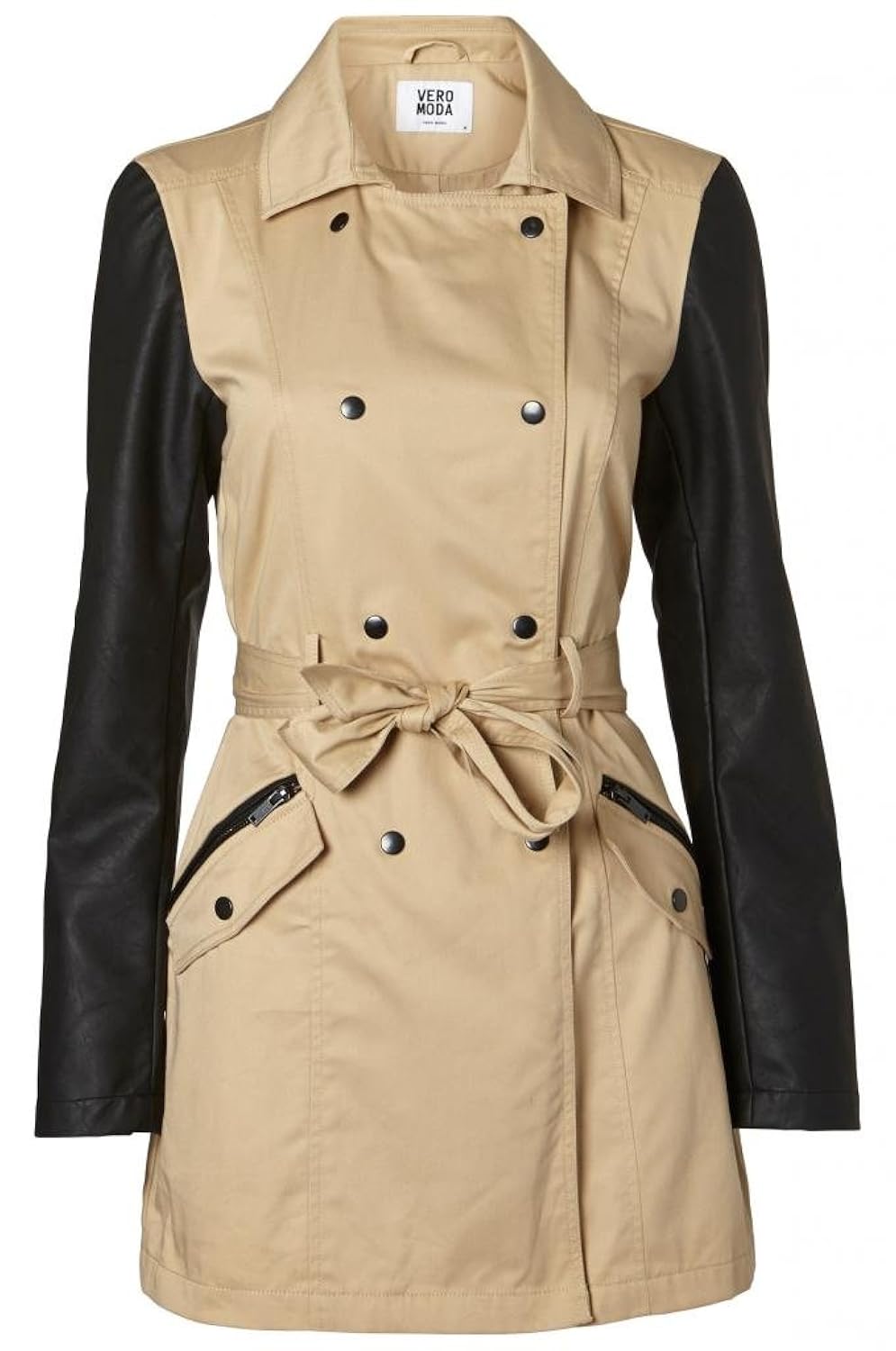 

Vero Moda - Track Faux Leather Sleeve Spring Trench Coat