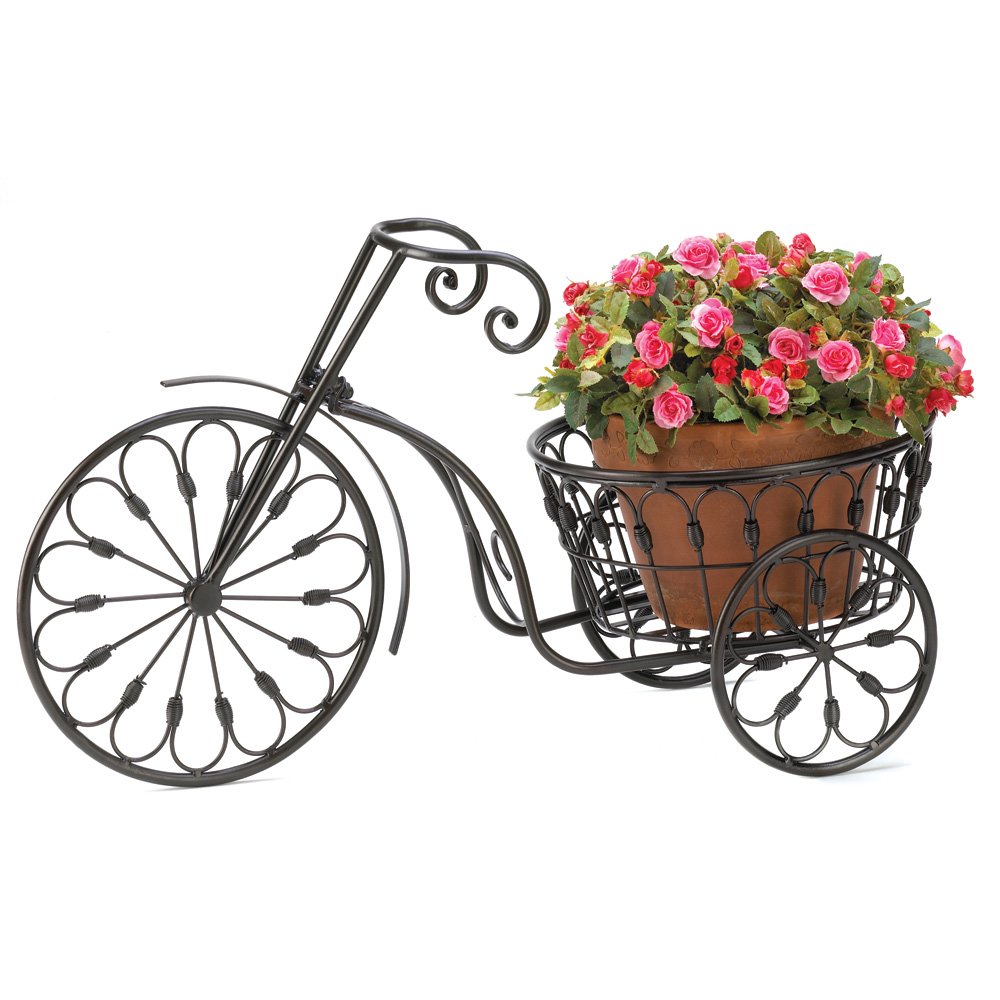 Flower Pots - Terra Cotta Pot in a Wrought Iron Tricycle 