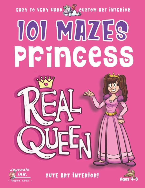 Princess Maze Book for Kids Ages 4-8: 101 Puzzle Pages. Custom Art Interior. Cute fun gift! SUPER KIDZ. Pretty Queen Crown. by SK