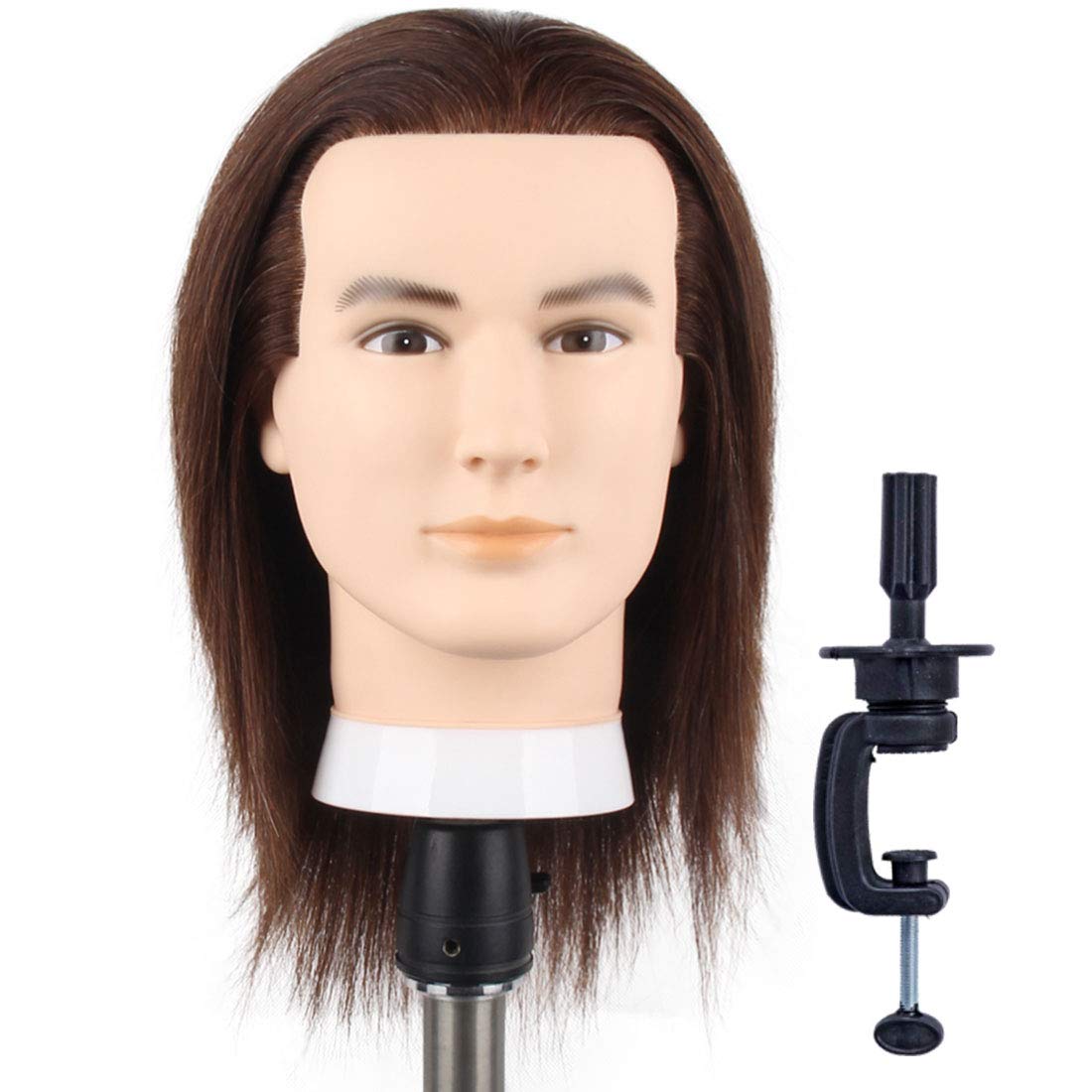 Testa di manichino maschile con capelli 100% umani, ideale per l'allenamento al taglio di capelli, con capelli folti. Testa di manichino da parrucchiere per acconciature (20-25 cm, 3B#)._voghion.com