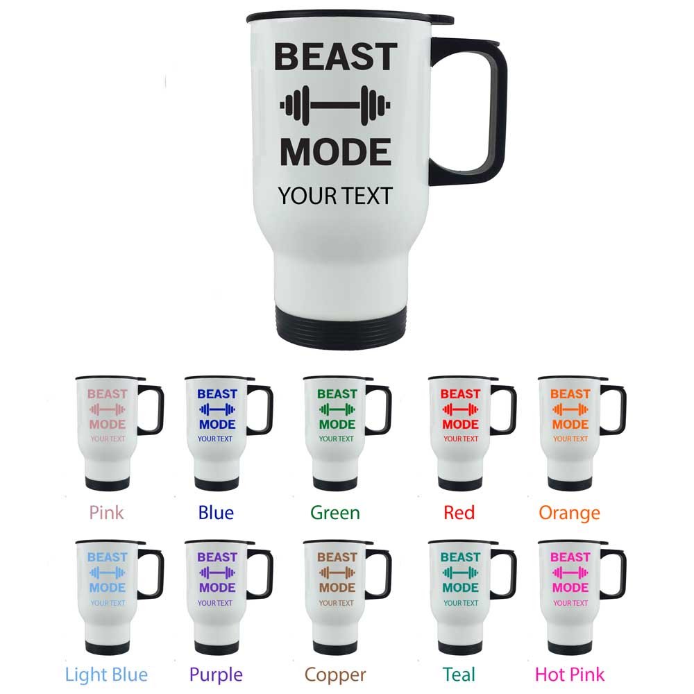 

Personalized Custom Beast Mode Weightlifting 14 oz White Stainless Steel Sublimation Travel Mug Pick Your Image/Font Color Coffee Travelling Mug for Men and Women Perfect Customizable Holiday Gift or Birthday Present! Contact Seller for Text Personalizat