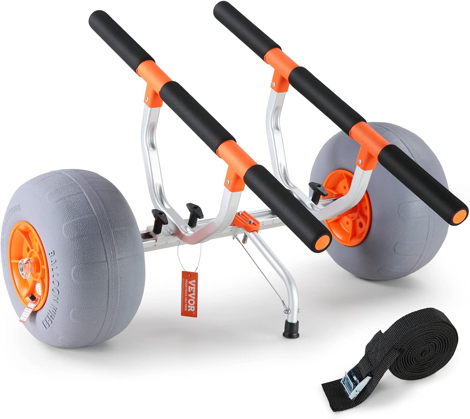 Carrello per kayak VEVOR per impieghi gravosi, carrello per canoa staccabile con ruote da 12'', larghezza regolabile da 6,69" a 17,32" e piedino di supporto antiscivolo, per kayak e canoe._voghion.com