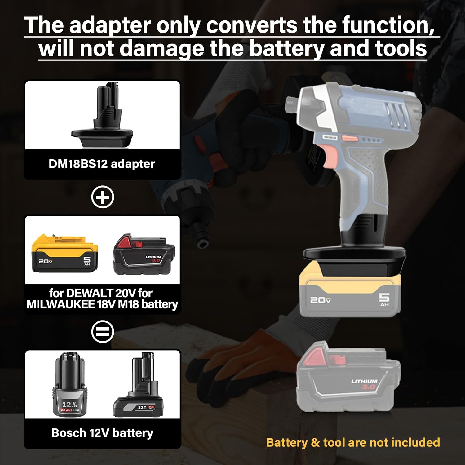 Battery Adapter – Power Your Milwaukee M18 Tools With A DeWalt 20V Battery (Fits Bosch 18V Tools Too!)