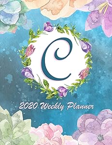 C - 2020 Weekly Planner: Watercolor Monogram Handwritten Initial C with Vintage Retro Floral Wreath Elements, Weekly Personal Organizer, Motivational Planner and Calendar Tracker Scheduler by Dee's Monogram Notebooks