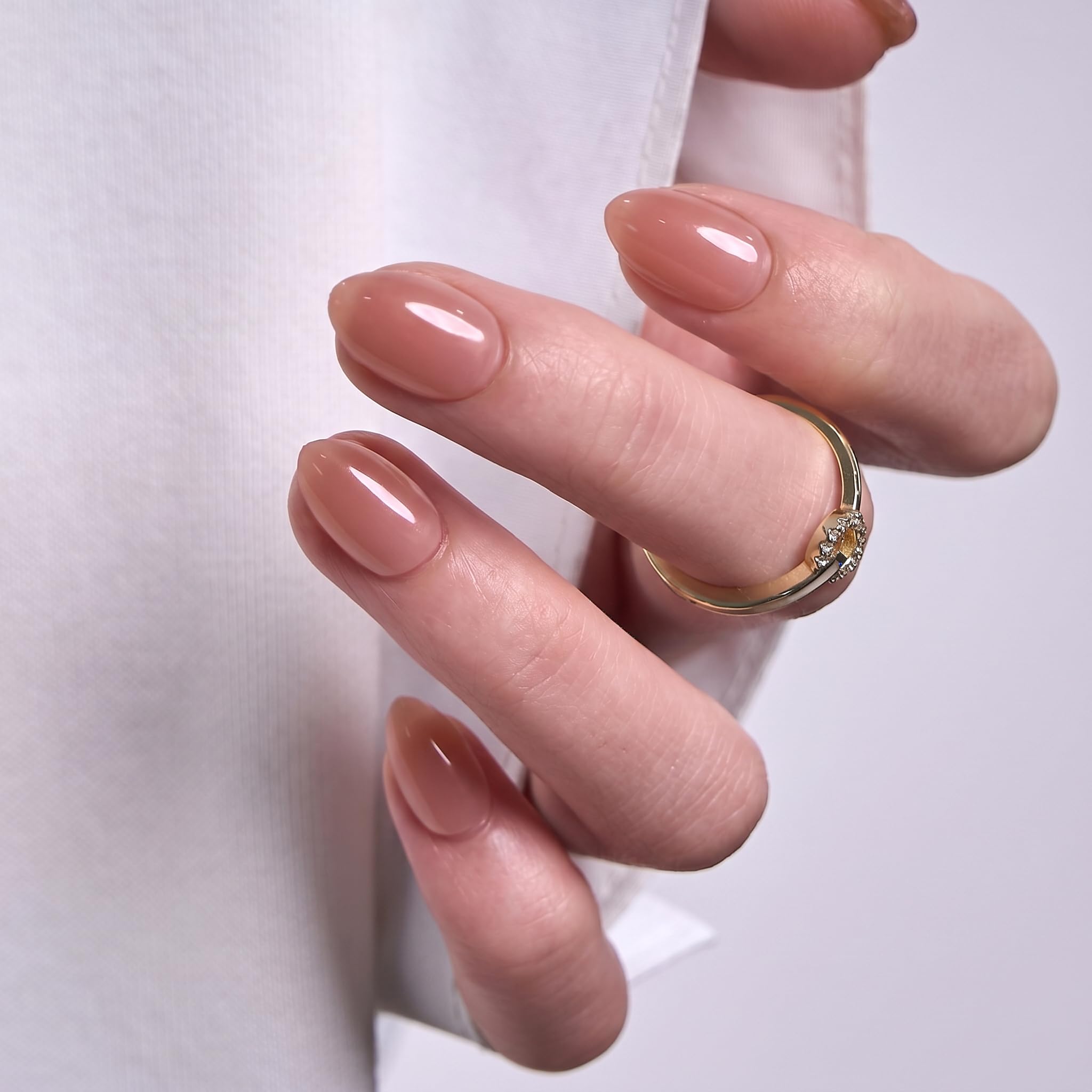 Soft Gel Almond Press On Nails Peach Nude Reusable Nail Kit_voghion.com