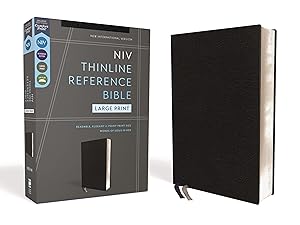 NIV, Thinline Reference Bible (Deep Study at a Portable Size), Large Print, Bonded Leather, Black, Red Letter, Comfort Print by Zondervan