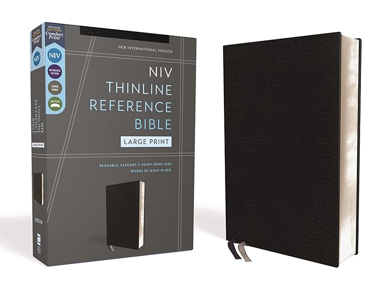 NIV, Thinline Reference Bible (Deep Study at a Portable Size), Large Print, Bonded Leather, Black, Red Letter, Comfort Print by Zondervan