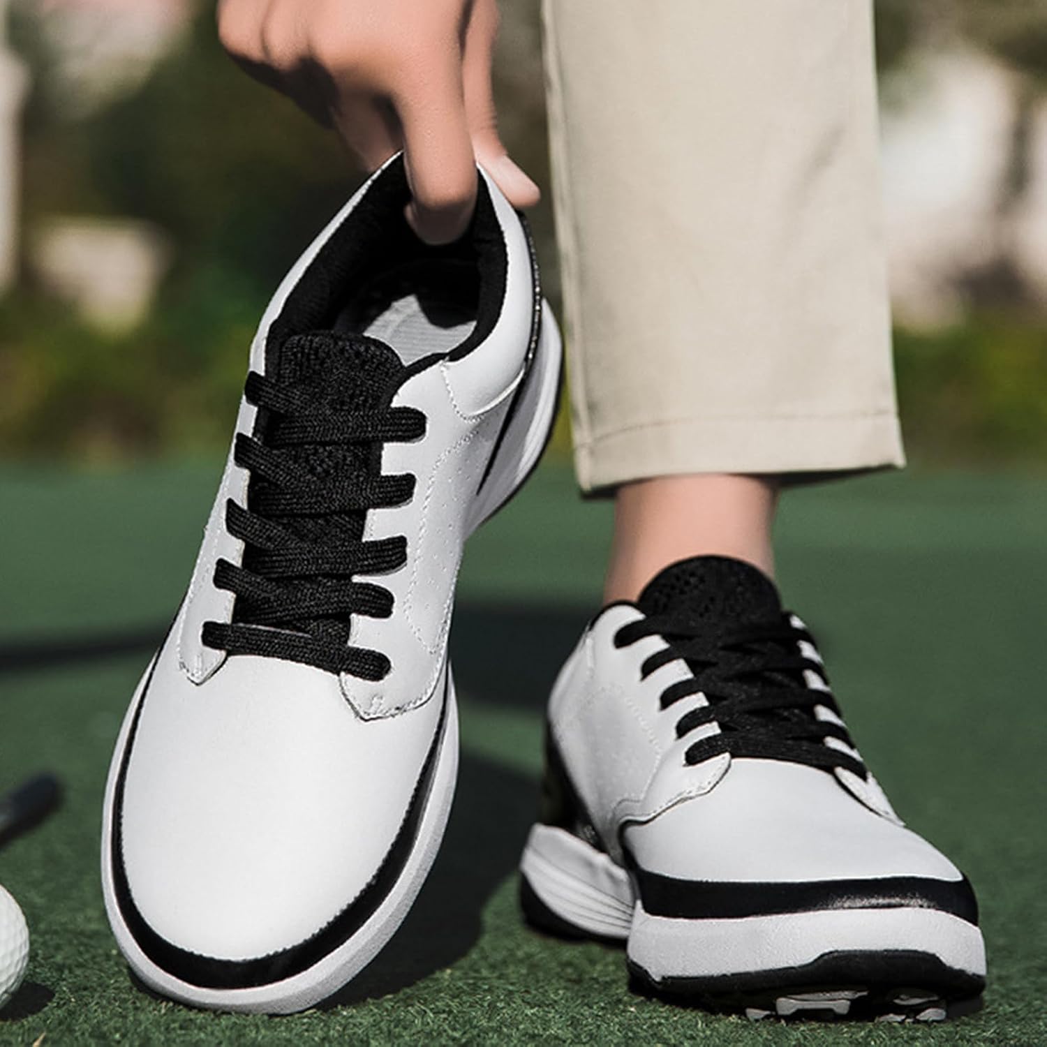 Waterproof Golf Shoes Men's Four Seasons All Weather Spiked Golf Shoes Classic Non-Slip Lace-up Professional_vogvips.com