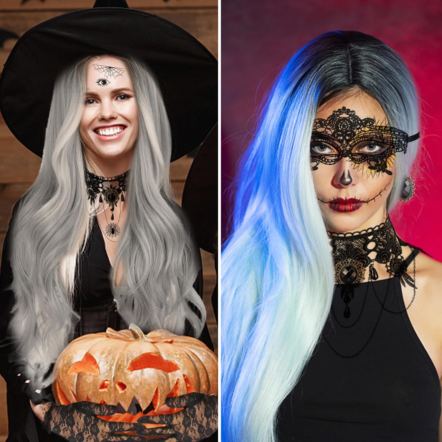 70cm Silbergraue Perücke für Damen Kunsthaarperücke mit Haarnetz Grau Langes gewelltes lockiges Haar Gothic Hexenperücke Karneval Damen Kostüm Accessoire Halloween_voghion.com
