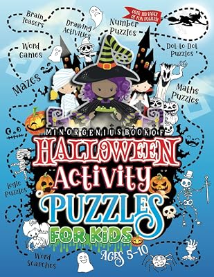 Minor Genius Book of Halloween Activity Puzzles for Kids Ages 5-10: An Activity Book Full Of Number, Logic & Brain Puzzles, Mazes, Word Searches, ... Pages of Spooky Learning Fun for Children!