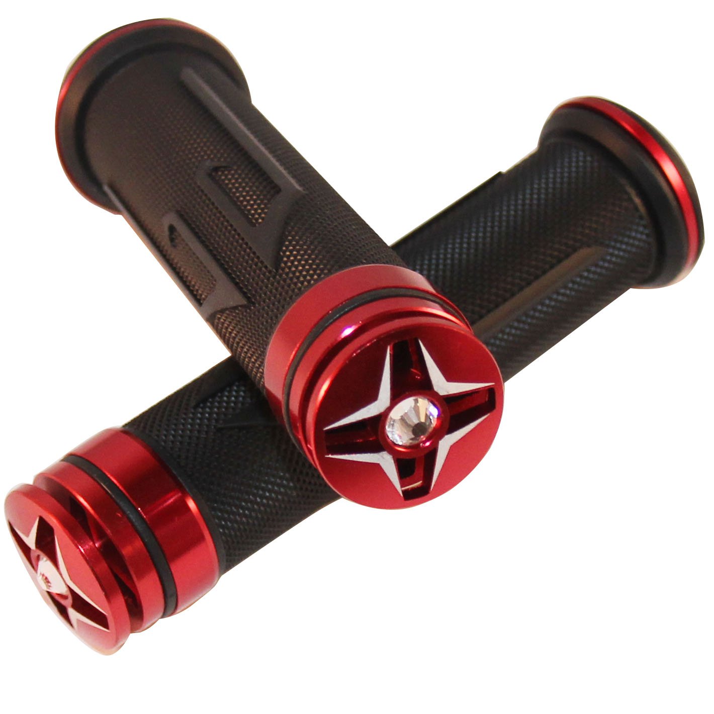 

ALUMINUM MOTORCYCLE 7/8" 22MM HANDLEBAR GEL RUBBER HAND GRIPS RED WITH SHINING DIAMOND CNC BAR END CAP FOR 2010 BMW S1000RR