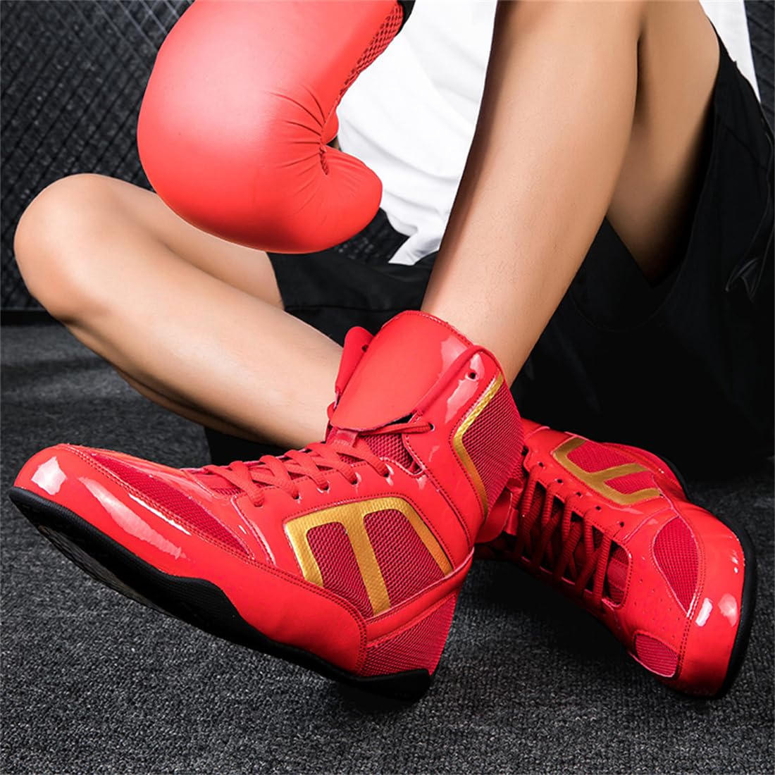 Sneakers For Women Girl, High Top Boxing Shoes Lightweight Breathable Bodybuilding Sport Trainers For Weightlifting Wrestling_vogvips.com