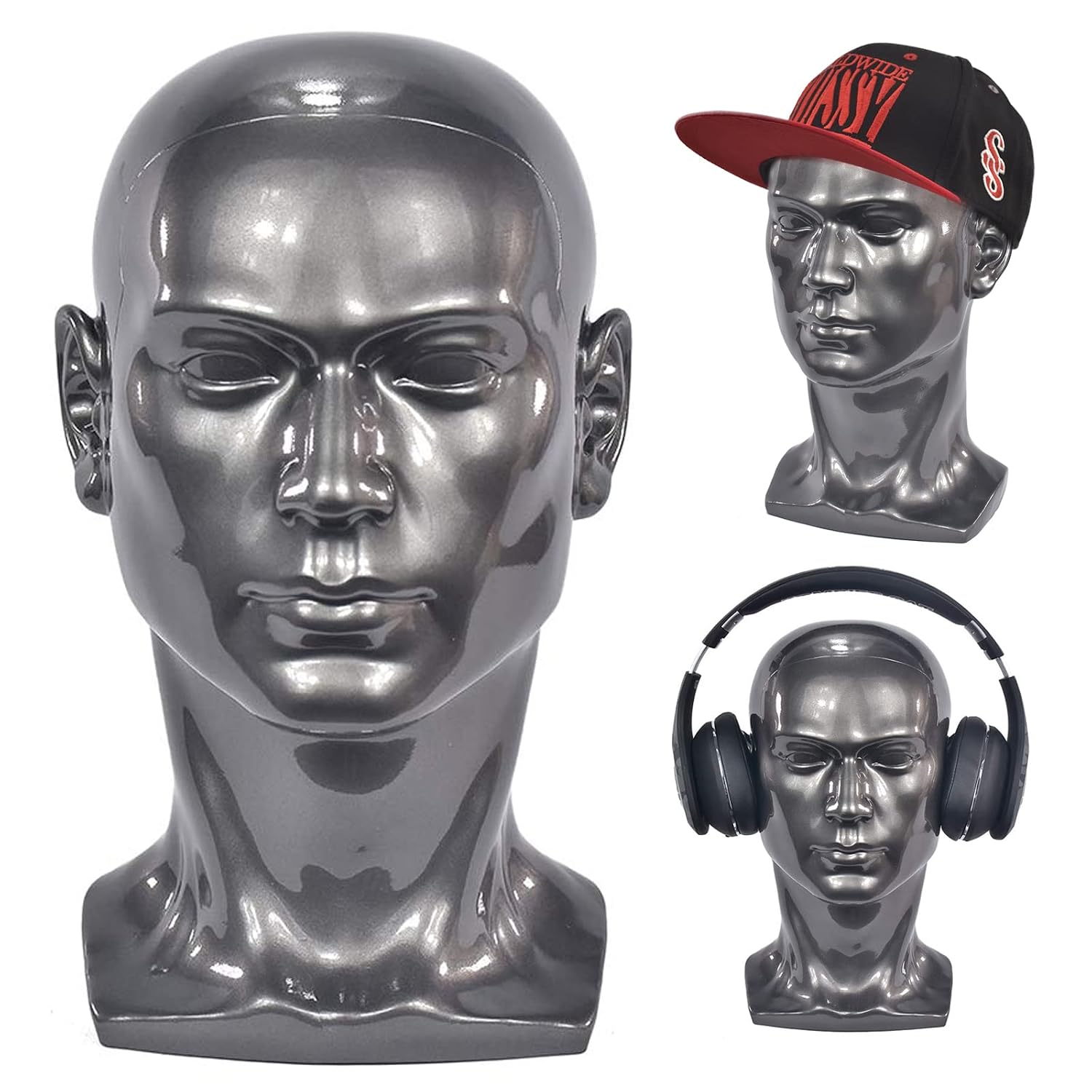 Testa di manichino professionale in pvc nero opaco per parrucche_voghion.com