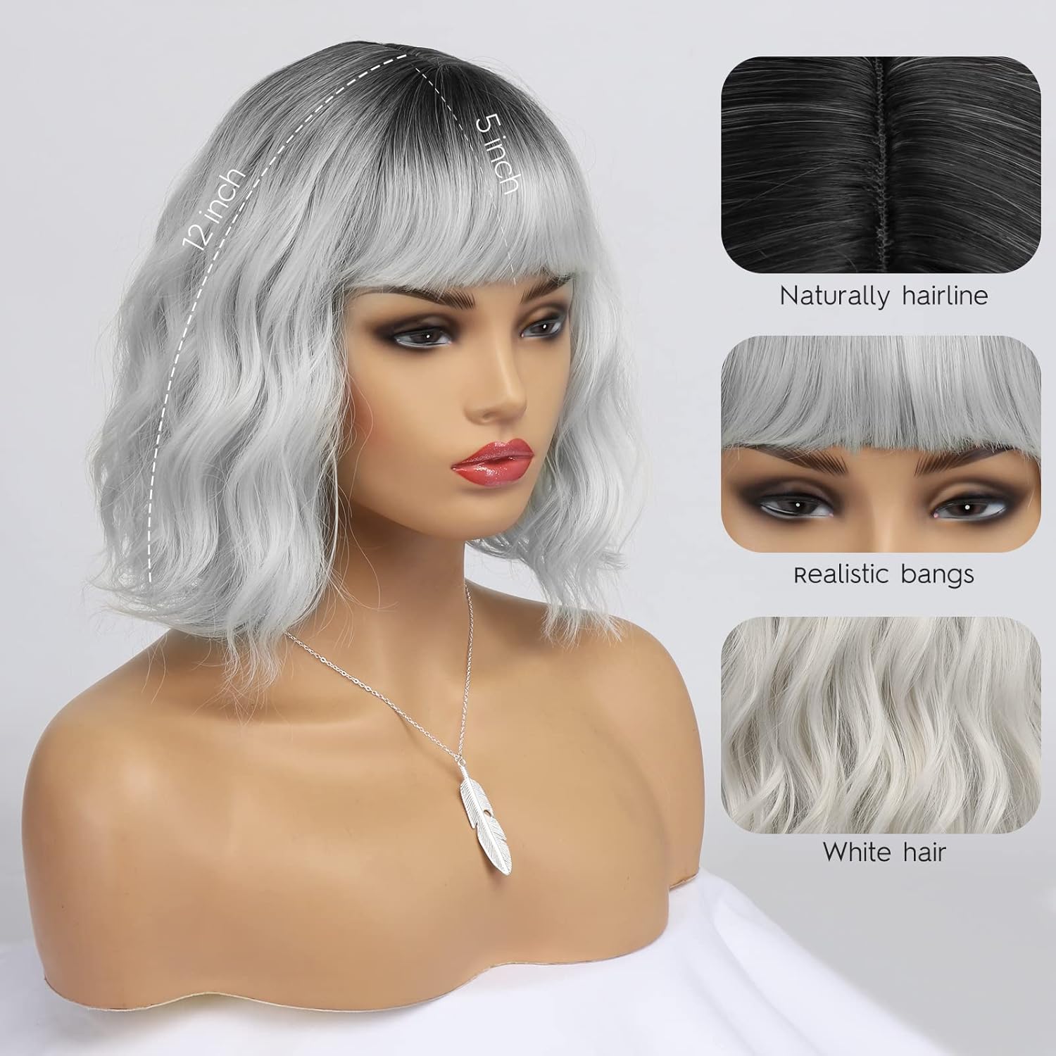 Kurze blonde Perücke für Frauen, natürliches Kunsthaar, Ombre-Bob-Perücke mit ordentlichem Pony, dunklem Ansatz für Alltag/Party/Cosplay (10 Zoll, Blond)._voghion.com