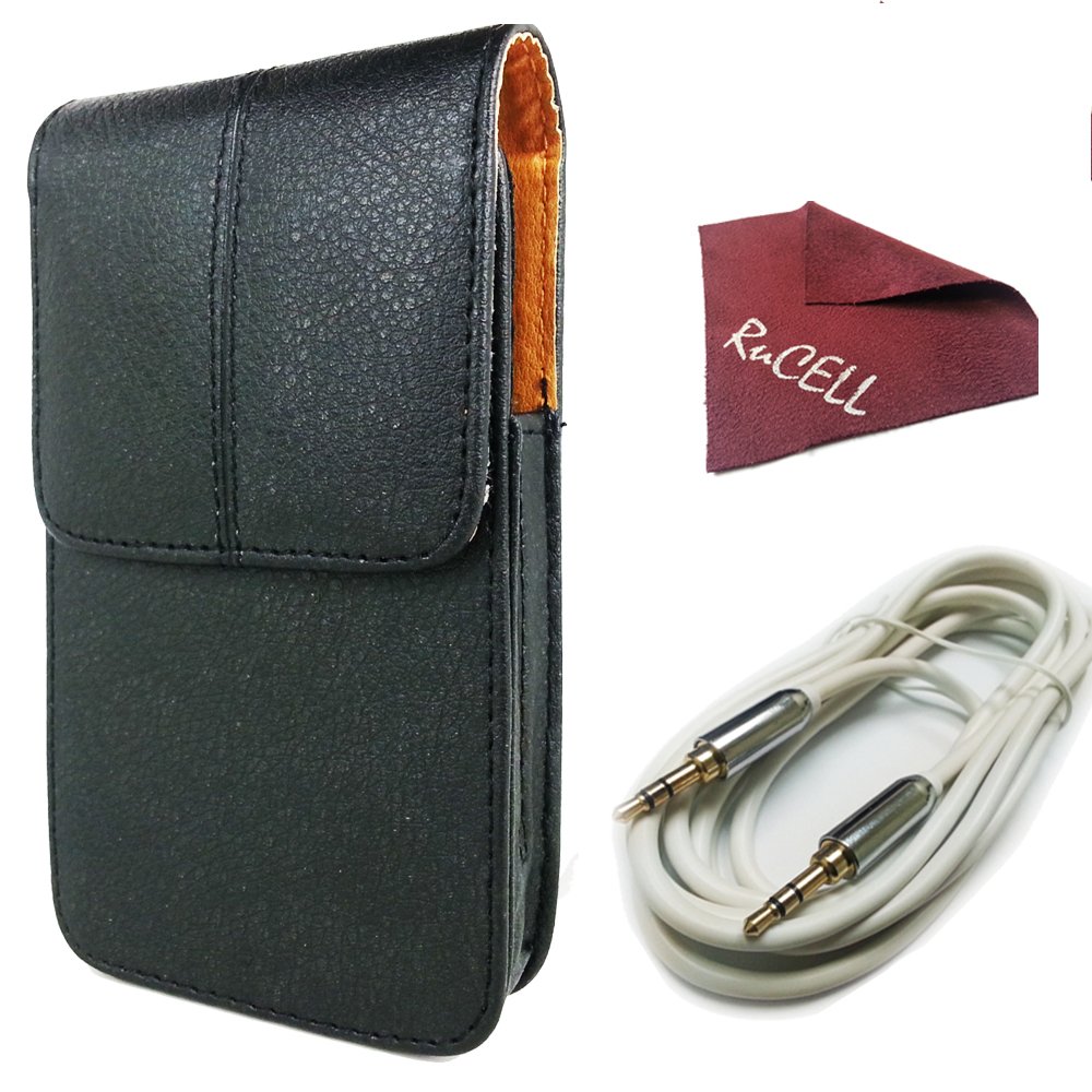 

For Pantech Marauder Verizon Premium Leather Case Holster Pouch, 3.5mm Gold Plated Audio Jack Cable 6 fts long, RuCell brand Suede cleaning Cloth
