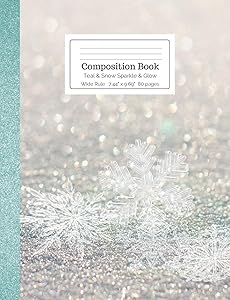 Composition Book Teal & Snow Sparkle & Glow Wide Rule