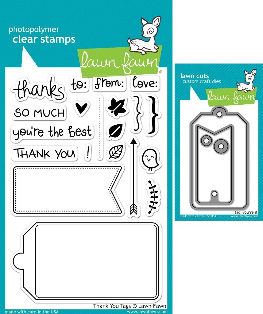 

Lawn Fawn Thank You Tags Clear Stamp and Die Set - Includes One Each of LF731 (Stamp) & Tag, You're It LF575 (Die) - Custom Set