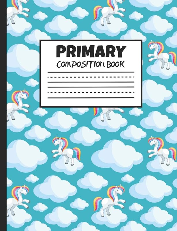 Primary Composition Book: Unicorns on Clouds, 200 Pages, Handwriting Paper (7.44" x 9.69") by Larkspur & Tea Publishing