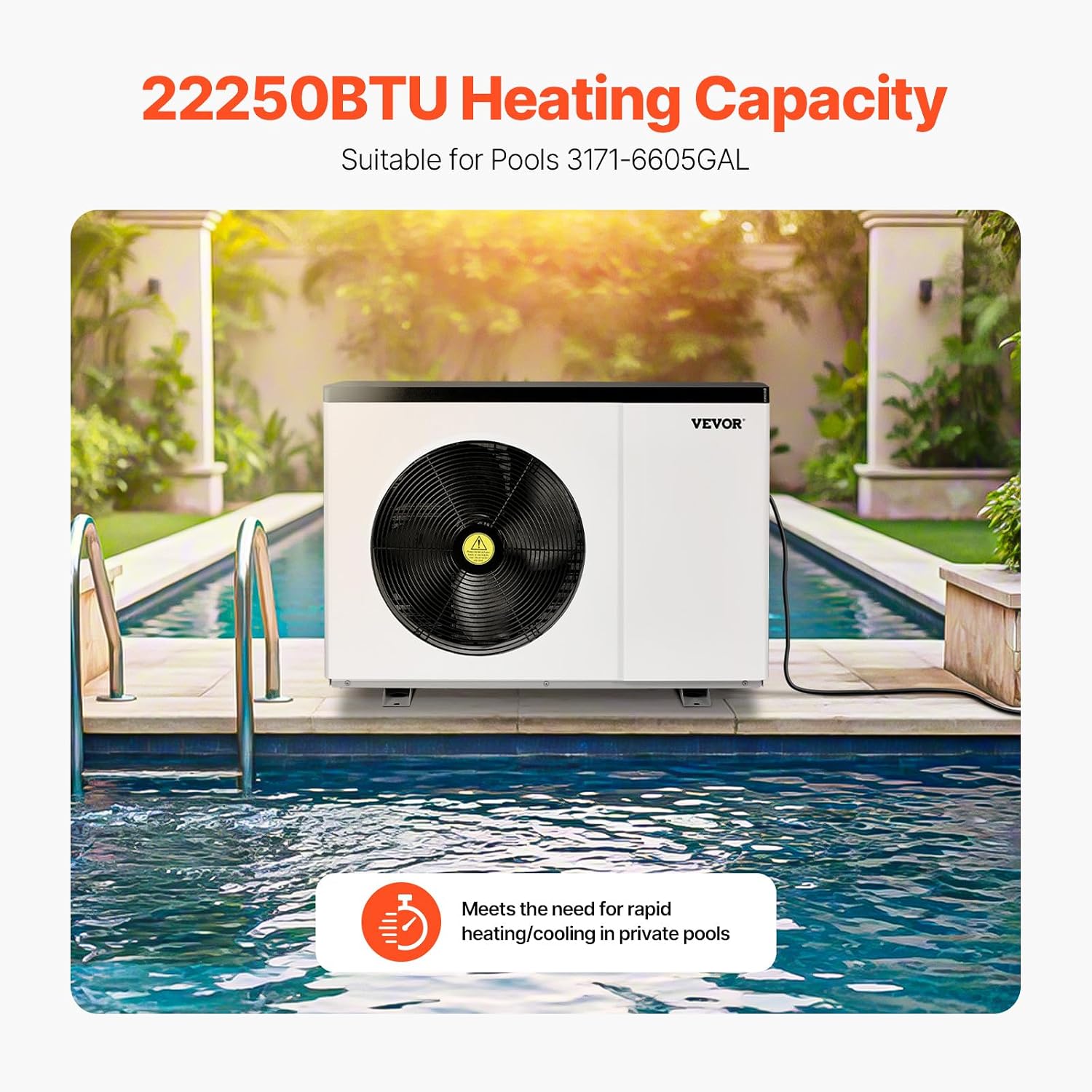 VEVOR Elektrische Pool-Wärmepumpe, 22250 BTU, Poolheizung für Aufstell- und Einbaupools (11400–2500 Liter), geräuscharm, hocheffizientes Heizen und Kühlen._voghion.com