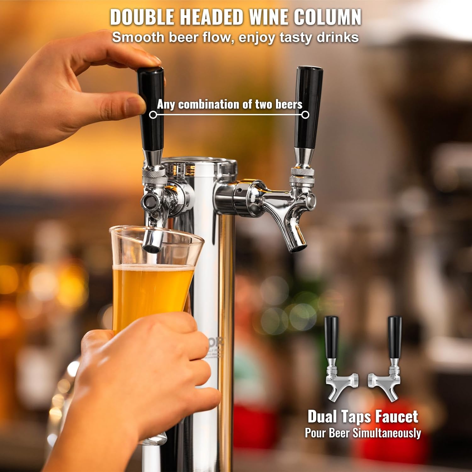 VEVOR Dispenser a torre per birra alla spina a doppio rubinetto, torre per birra in fusto in acciaio inox, kit torre kegerator con tubi preassemblati e chiusura automatica_voghion.com