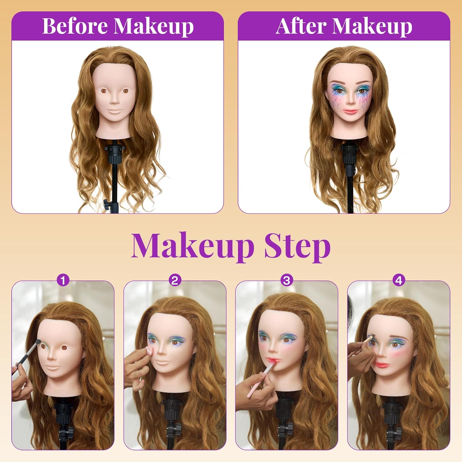 71 cm (28 inch) oefenhoofd met echt haar - 80% echt haar oefenhoofd voor make-up oefeningen, cosmetologie oefenpop voor haarstyling, kappersopleiding_voghion.com