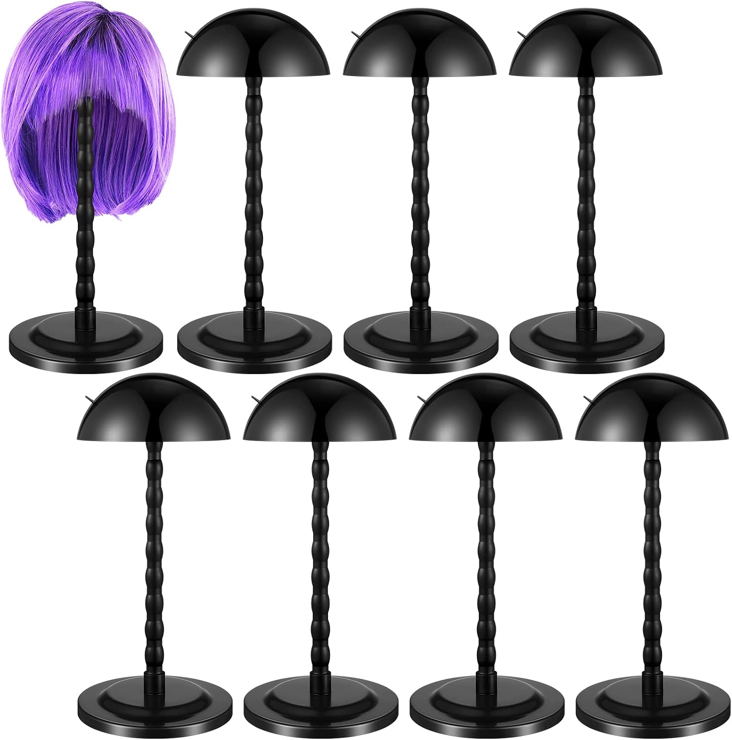 Reginary - Supporto per parrucche a 8 pezzi, testa di manichino da 35 cm, portatile, espositore per cappelli, supporto da viaggio per parrucche, antiscivolo (nero)_voghion.com