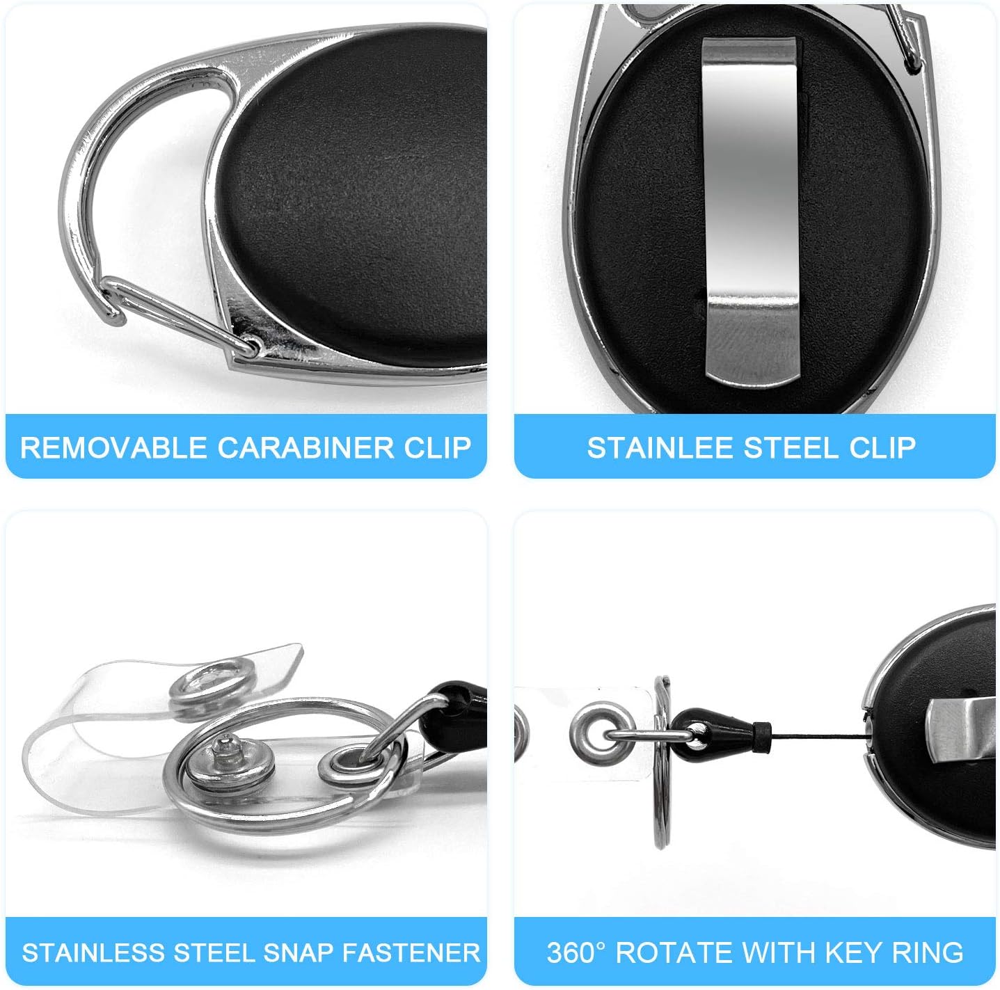 5 Pack Retractable Badge Reel With Carabiner Belt Clip & Key Ring - Heavy Duty ID Card Holder Keychain For Office & Daily Use_voghion.com
