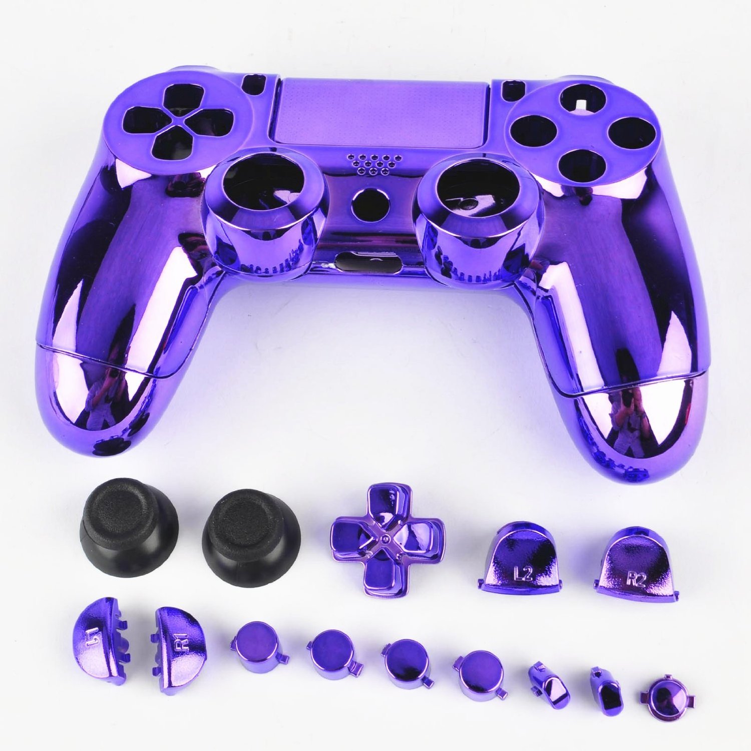 

3CLeader® Case Cover Shell Skin for PS4 DualShock 4 Controller with Buttons Chrome Plating Color Purple