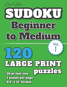 David Karn Sudoku – Beginner to Medium Vol 1: 120 Puzzles, Large Print, 36 pt font size, 1 puzzle per page by David Karn