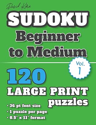 David Karn Sudoku – Beginner to Medium Vol 1: 120 Puzzles, Large Print, 36 pt font size, 1 puzzle per page