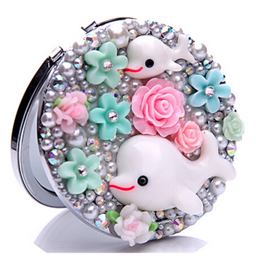 

EVTECH(TM) 3D Bling Crystal Rhinestones Stainless Travel Compact Pocket Crystal Folding Foldable Makeup Mirror(100% handmade)