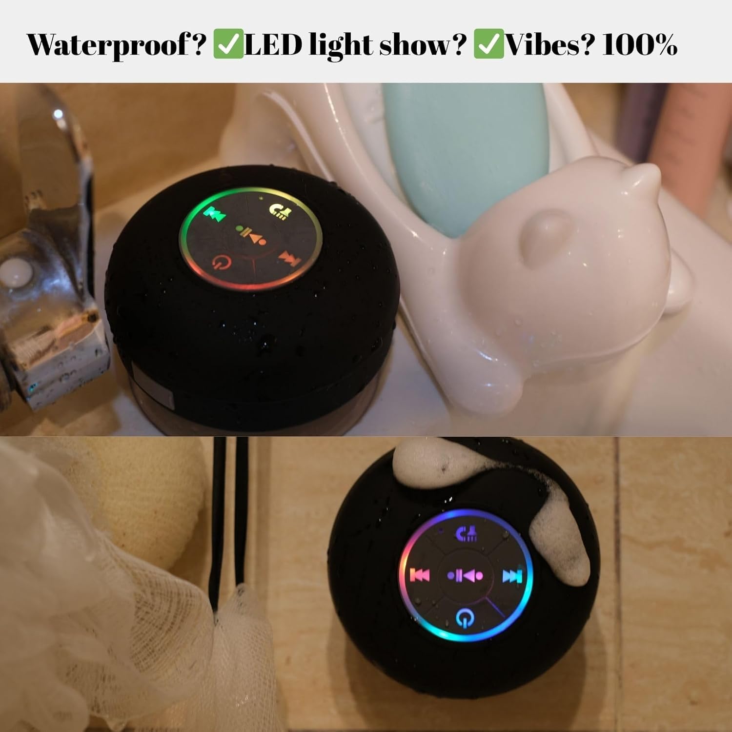Bluetooth Shower Speaker With LED – Portable Wireless Mini Speaker With Mic & Suction Cup, IPX4 Water Resistant For Shower, Travel,Pool,River Floating_voghion.com