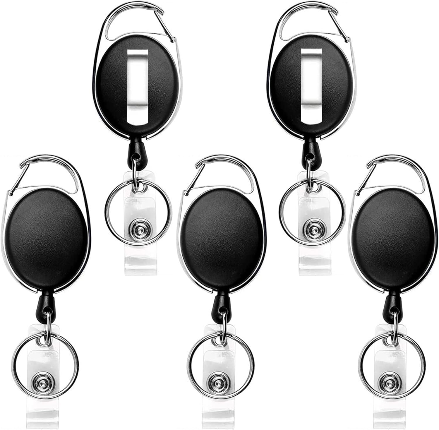 5 Pack Retractable Badge Reel With Carabiner Belt Clip & Key Ring - Heavy Duty ID Card Holder Keychain For Office & Daily Use_voghion.com